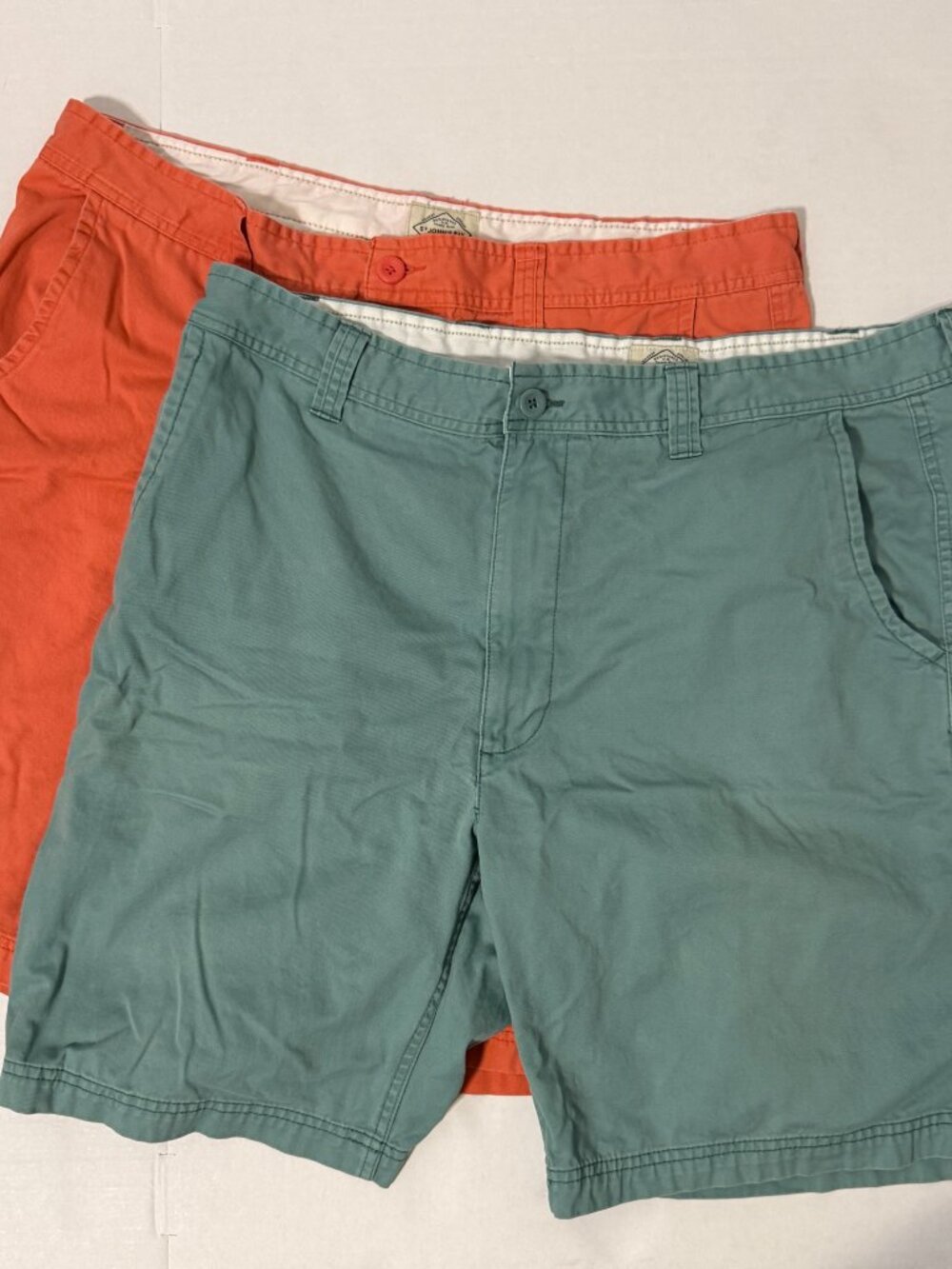 Set of St John's Bay Men's Flat Front Chino Shorts, Size 40, Coral & Teal